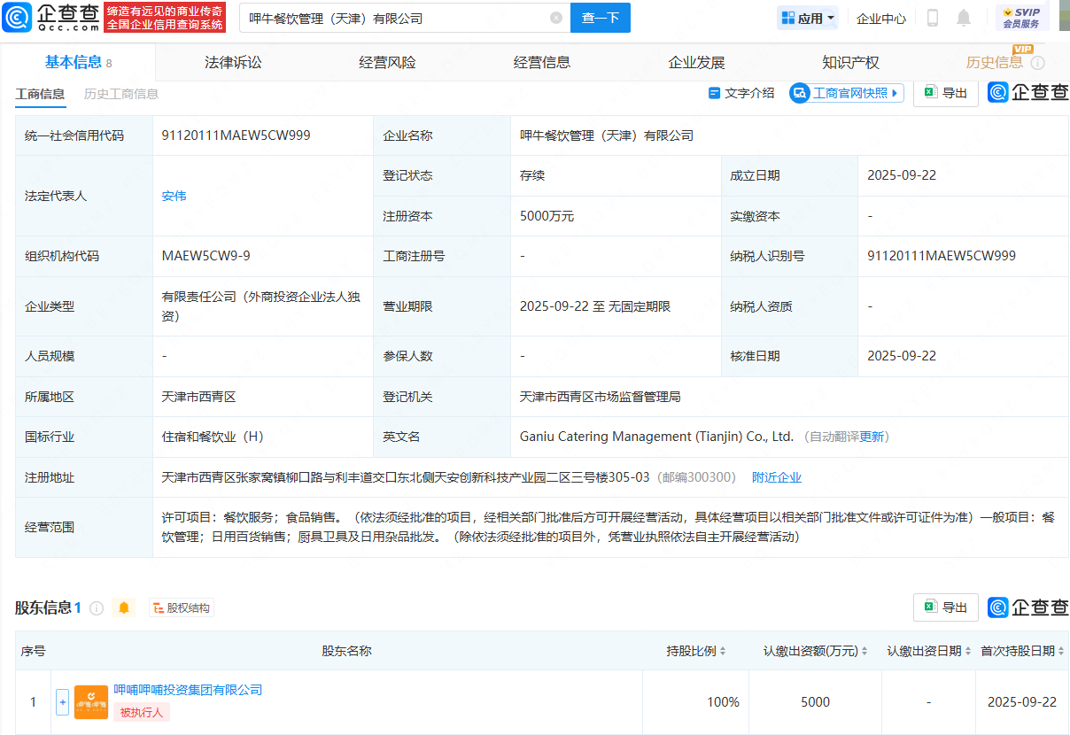 呷哺呷哺天津設立新公司，注資5000萬拓展廚具衛具及日用雜品批發業務
